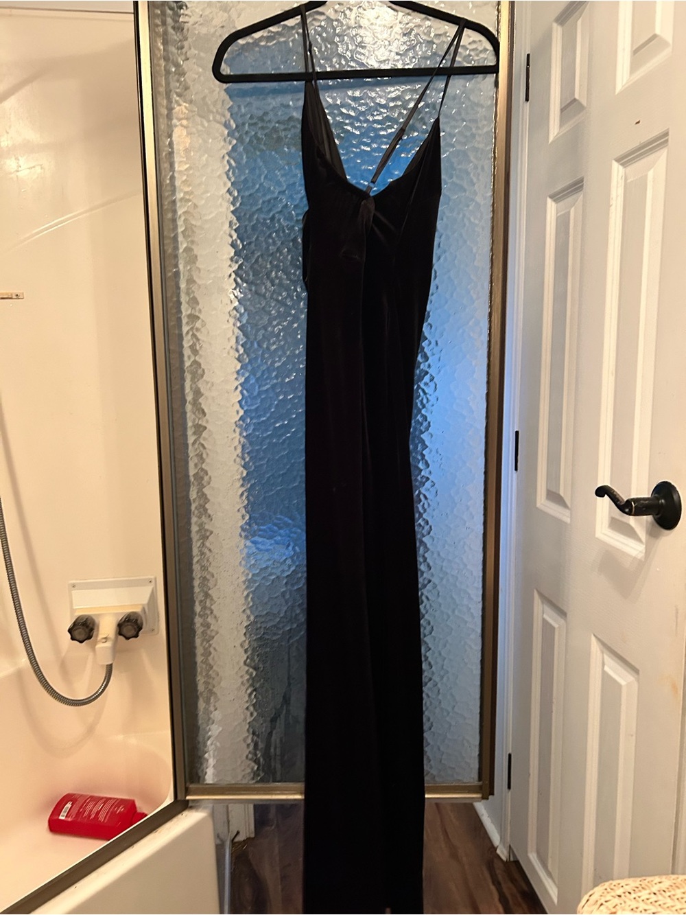 Black Velvet Maxi Slip Dress with V-Neck and Tie Detail